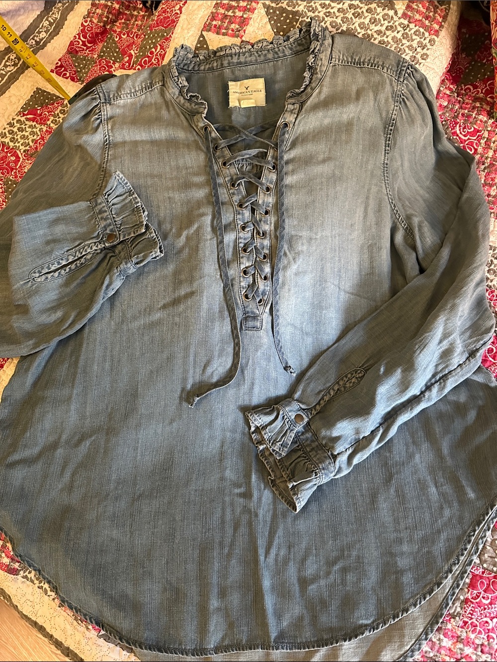 American Eagle Outfitters Light Blue Denim Top